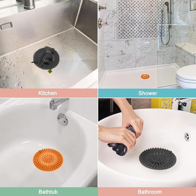 Gotega 5 Pack Drain Hair Catcher for Bathroom Tub Shower and Sink | Shower drain covers protector, flexible TPR material, multiple colors, hair trap garbage disposal parts, easy to clean