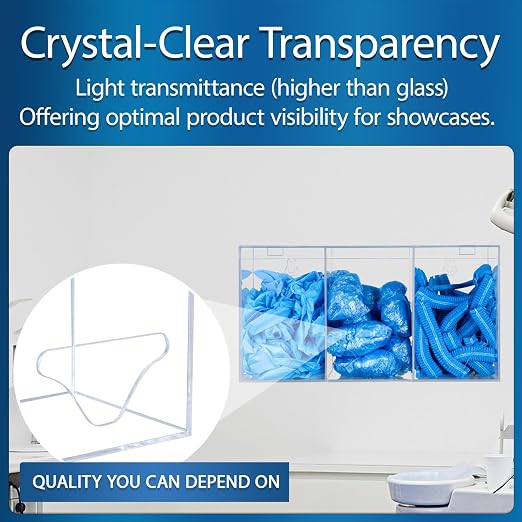 SEANADO Clear Acrylic Glove Holder Dispenser with Lid, 3 Compartments Hygiene Station Storage Box for Beard Nets, Hairnets, Plastic Bags, Shoe Cover - Wall Mount or Tabletop