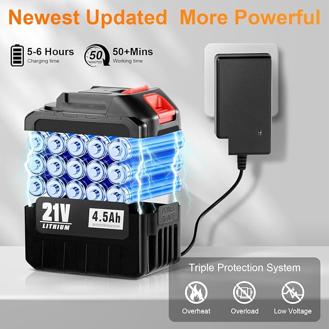 Cordless Pressure Washer Battery Powered,Portable Power Washer with 2pcs 4.5Ah Battery&Charger & 6-in-1 Nozzle (one Size)