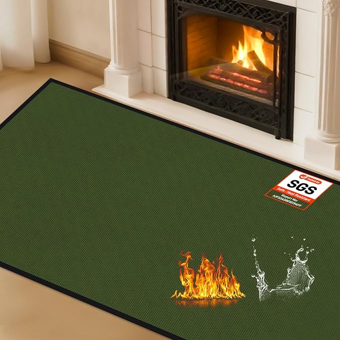 Hearth Rugs for Fireplaces Fire Resistant, 3'6'' x 2' x 0.04'', Green | 1800°F fireplace rugs fireproof, fiberglass fireplace mats fireproof protect floors carpets from sparks embers, easy to clean