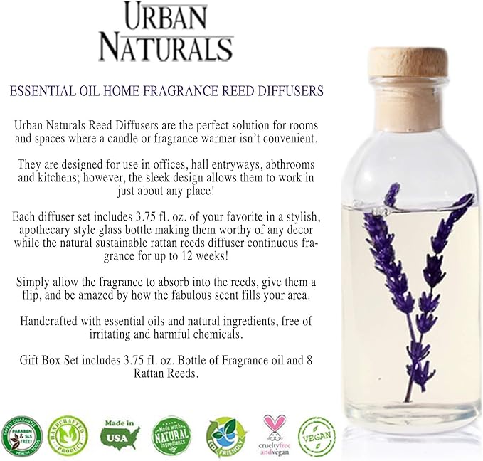 Reed Diffuser Set, Lavender Fields - Bathroom Shelf Décor | Real Lavender Stems French Blossoms, Geranium & Clary Sage, for Aromatherapy & Stress Relief, Vegan