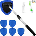 Potchen 8pcs Car Windshield Cleaner Tool with Extendable Handle, Blue | with Microfiber Towel Pads, Brush, Empty Spray Bottle, Car Window Cleaner for Auto Glass Wiper Suvs Rvs & Home Windows