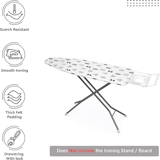 Encasa XO Ironing Board Cover and Pad 54"x15" - Thick 3mm Felt Padding, Drawstring Tightening & Lock, Easy Fit, Scorch & Stain Resistant, Fits Standard Large Ironing Board - Black Arrow