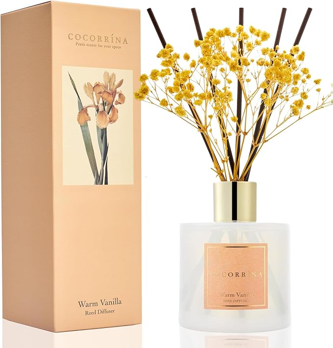 Reed Diffuser - Warm Vanilla Scented Diffuser with 8 Sticks Home Fragrance Reed Diffuser for Bathroom Shelf Decor