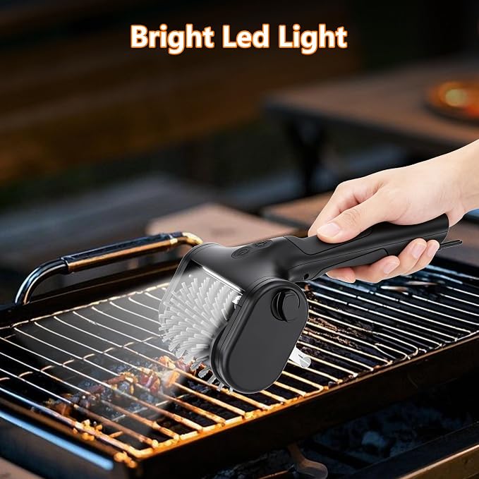 Electric Grill Brush for Outdoor, 2600mAh Upgraded BBQ Grill Cleaner with LED Light, 2-Speed Adjustable Gear, 450RPM Cordless Grill Brush, Grill Cleaning Brush with 150Mins Runtime