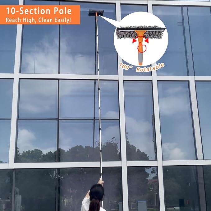 13 FT Gutter Cleaning Tools with 10-Section Extension Pole, Gutter Cleaning Brush, Silicone Squeegee & Window Washer for Gutters, High Windows, Glass & Cars