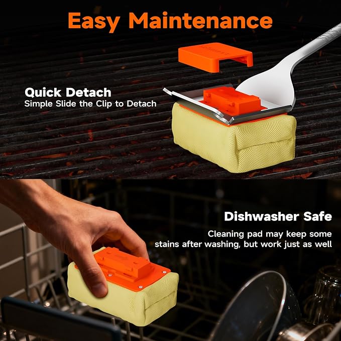 Grill Brush Head Bristle Free, Heat-Resistant Kevlar Fiber, Orange Head | Steam Cleaning, Replaceable No-Wire Head, 17" Handle, 4-in-1 Scraper, for Porcelain/Ceramic/Stainless Steel/Cast Iron Grate
