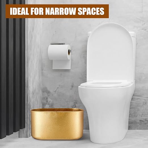 Gold Metal Oval Trash Can Wastebasket for Bathroom, Decorative Garbage Can Trash Bin for Kitchen Bedroom Home Office, Stainless Steel(14.6 x 7.9 x 7.6 Inches)