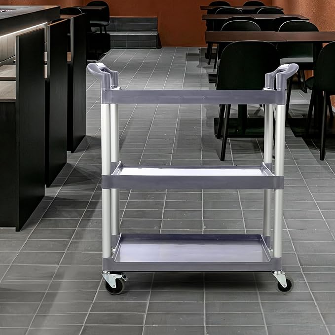 3-Tier Utility Rolling Cart with Wheels, Durable Catering carts with Wheels, Rolling Storage Cart for Hotel Canteen Resturant Office (Grey, 37" L x 16.54” W x 31.5" H) (Gray, 31.4"D x 16.5"W x 37.7"H)
