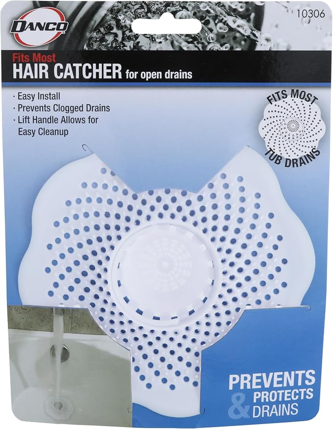 Danco Bathtub Drain Hair Catcher with in-Drain Basket and Strainer Pegs, fits 1.8″ Tub Drains, Protects Drains from Clogs, White, (10306)