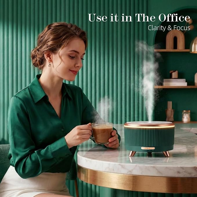 500ml Essential Oil Diffuser, Ultrasonic Aromatherapy Humidifier | with Remote Control, 7-Color LED Light, Timer & Auto Shut-Off, Cool Mist Diffuser for Home, Bedroom, Office (Blue Green)