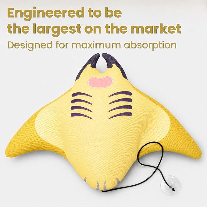 Swimming Pool & Swim Spa Scum Absorber - Yellow Oil Absorbing Stingray, Floating Pool Cleaner for Inground & Above Ground Pools, Keeps Water Clear, Machine Washable
