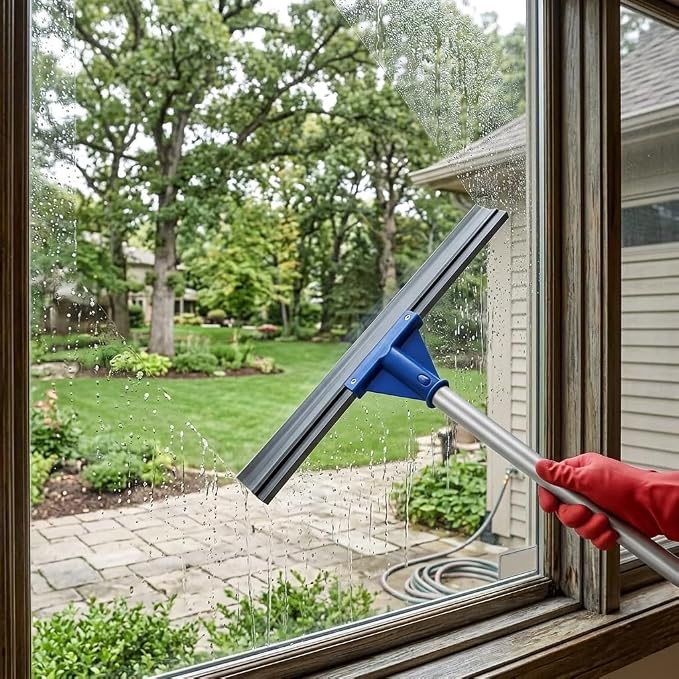 Floor Squeegee for Concrete Floor, 17.5" Heavy Duty Squeegee Broom for Floor, Commercial Scrubber Mop with Extendable Long Handle, Bathroom Tile Shower Glass Window