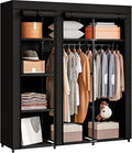 SORCEDAS Portable Closet Wardrobe with Hanging Rods Shelves Clothes Storage | 51 Inch Closet Organizers and Storage with Non-Fabric Cover,Freestanding Clothes Closet for Bedroom,dorm,Storage Rooms Black