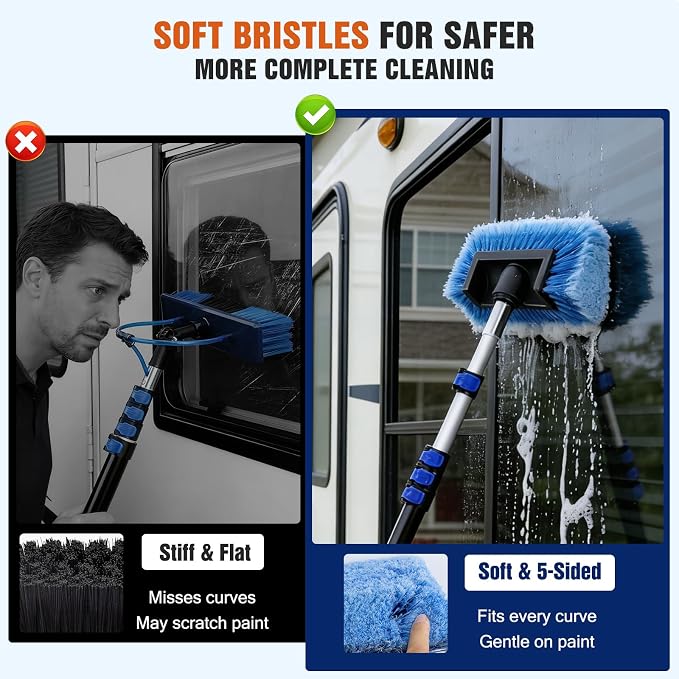 20FT Car Wash Brush with Long Handle - Car Cleaning Kit with 8 Attachments, 180° Rotating Mop, Foldable Bucket, Scratch-Free Soft & Hard Brushes for Cars, Trucks, SUV, RV, Home Windows & Siding