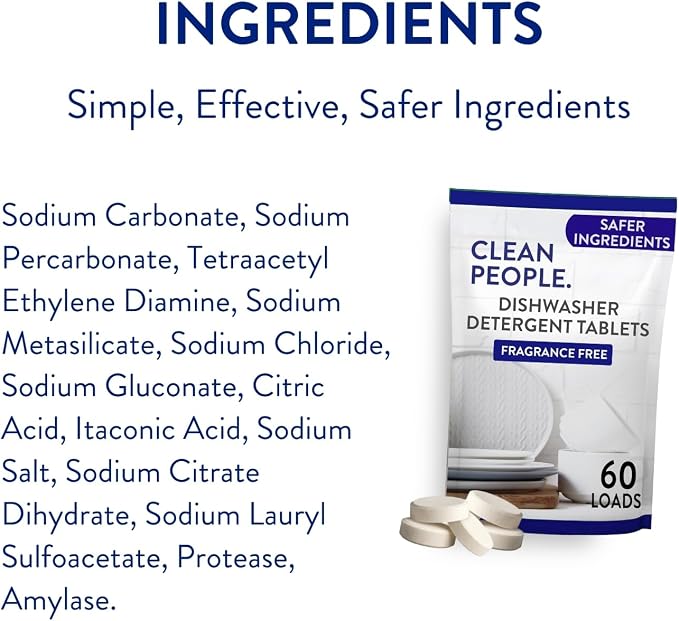 The Clean People Dishwasher Tablets - Cuts Grease & Rinses Sparkling Clean - Residue-Free - Phosphate Free Dishwashing Tablets (120 Count, Fragrance Free)
