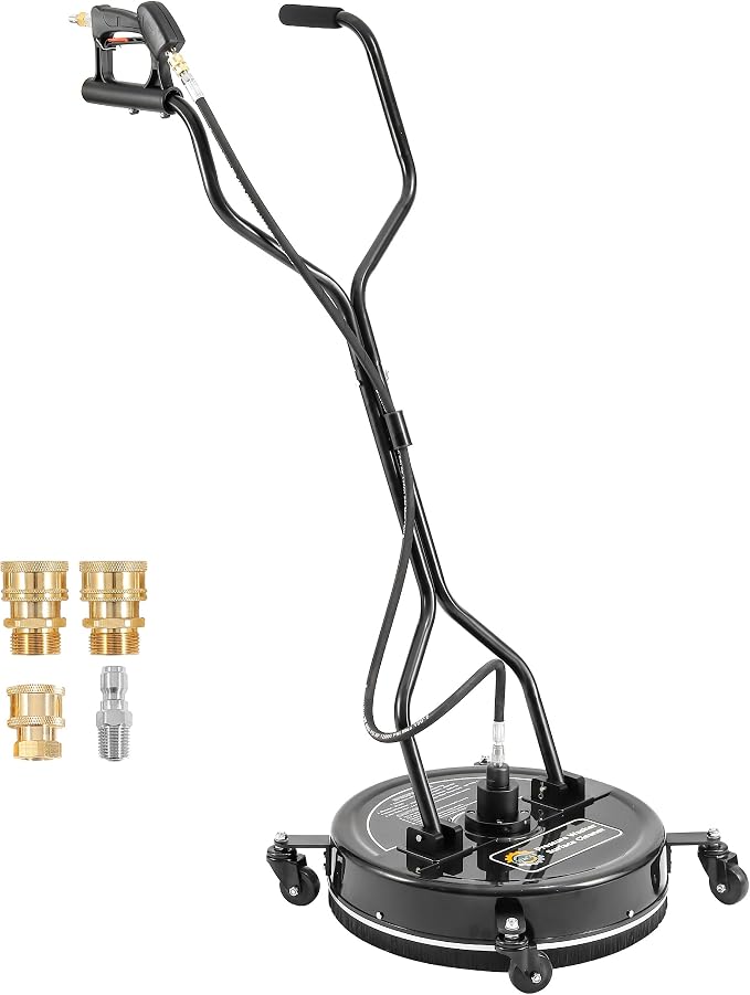 PWACCS 20" Pressure Washer Surface Cleaner with 4 Wheels and Dual Handle | Power Washer Driveway Attachment, For Concrete, Patio, Sidewalk, Deck, Black, 4500 PSI