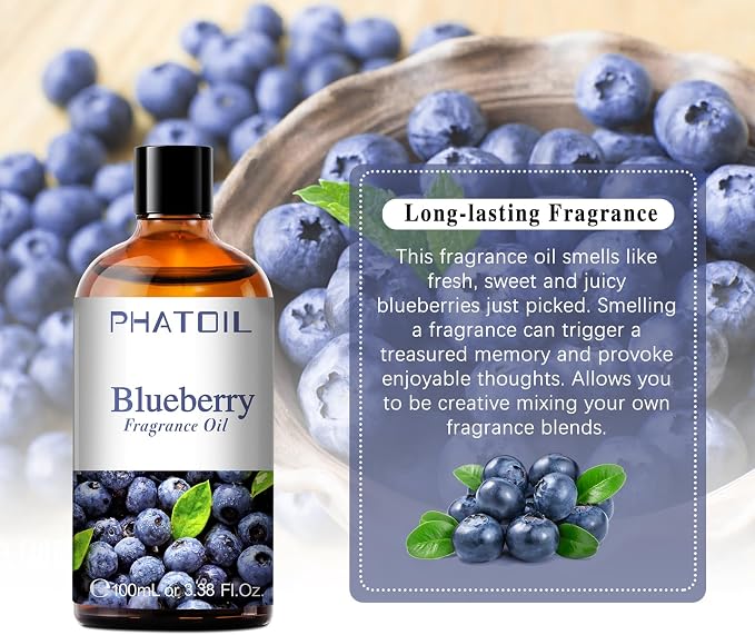 PHATOIL Blueberry Fragrance Oil for Diffuser Aromatherapy 3.38FL.OZ | Long Lasting Scented Oils For Humidifier, Air Freshener, DIY Soap Candle, Scent Project Making, Aroma Oil for Home Freshening