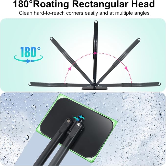 Windshield Cleaning Tool, Windshield Cleaning Wand Car Window Cleaner with 4 Washable Reusable Microfiber Pads, Detachable Long Handle Glass Wiper Cleaning Kit for Auto Glass, Trucks, SUVs, RVs, Home