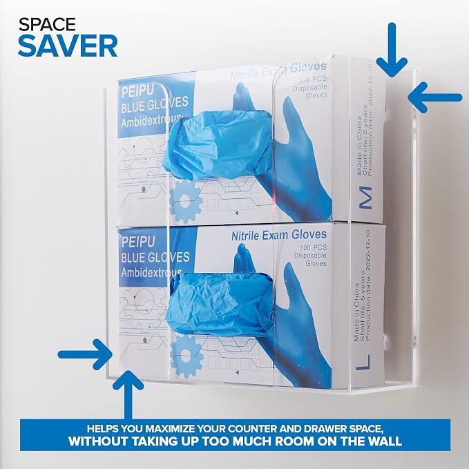 Stock Your Home Double Acrylic Gloves Dispenser, Tissue Box Shelf, Glove Holder Wall Mount, For Kitchen, Cleaning Closet, Lab, Exam, Office