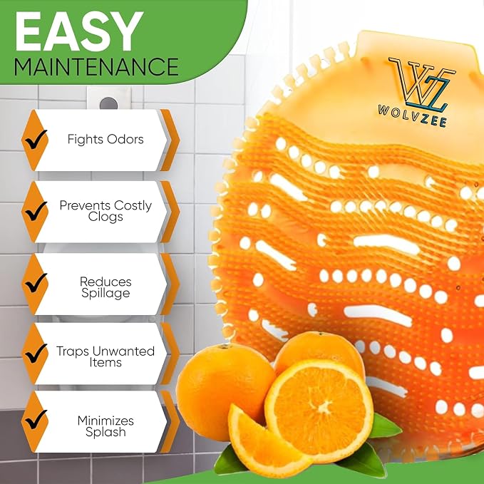 Urinal Screen Deodorizer (15 Packs) with 30 Gloves | 3 Fresh Scents, Ocean,Orange, Lemon|Urinal Cakes |Anti-Splash - Odor Protection for Toilets in Bathroom Restaurant Office Stadium School