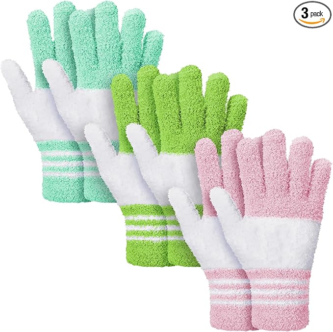 Patelai 3 Pairs Microfiber Plant Dusting Gloves Leaf Cleaning Gloves for Indoor Plants, Blinds, Furniture, House(Small,Green Yellow, Water Blue, Pink, White)