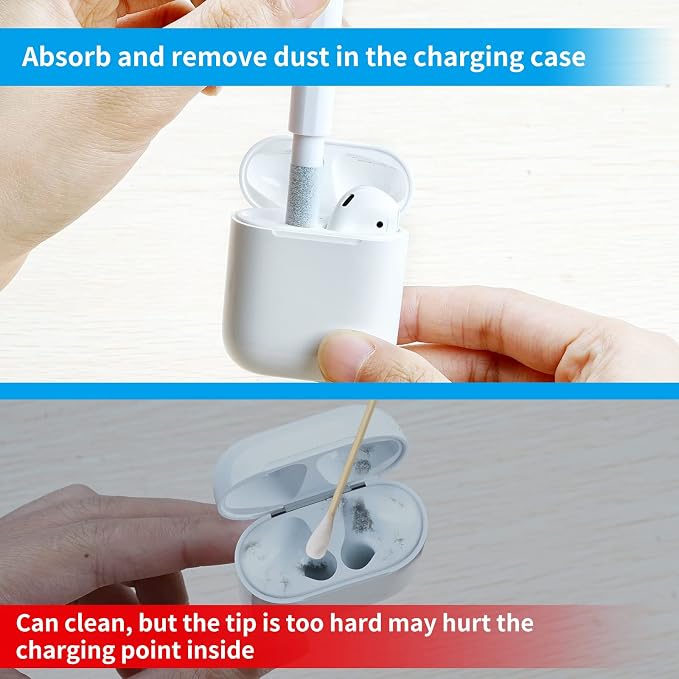 Cleaner Kit for AirPods 1 2 3 Cleaning Tool for Removing Ear Wax/Dirt/Gunk | Included Metal Tip, Soft Brush & Flocking Sponge to Clean Wireless Earbuds, Charging Case, iPhone, Keyboard & Electronics