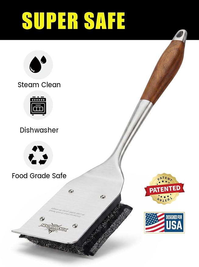 XUDKAKAIXIN Grill Brush Bristle Free,No Bristle Shedding,with Replacement Head,Unique Steel Fibers Pad Perfect for Cast Iron/Stainless-Steel Grates-,Grill Cleaner for Outdoor Gril