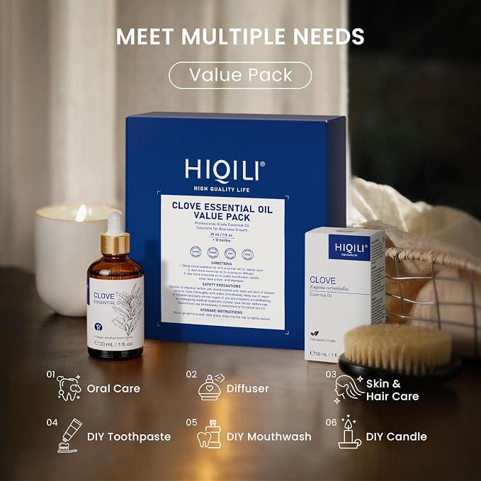 HIQILI Clove Essential Oil Set, Bulk Pack for Business, Oral Care, Diffuser | Ultimate bulk supply for businesses and heavy users, perfect for consistent, high-volume use - 30mL / 1.01 fl oz (12 pack)