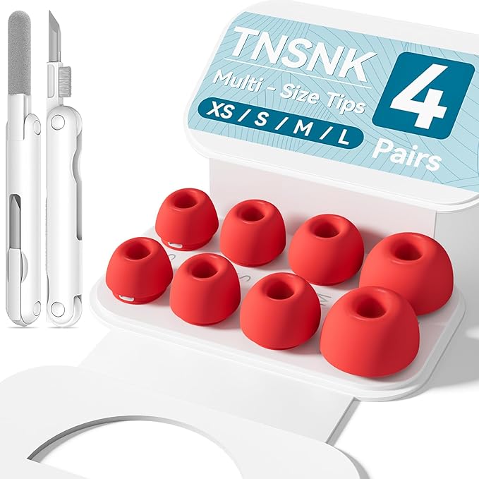 4 Pairs Replacement Ear Tips for AirPods Pro 1st /2nd(Red) | with Noise Reduction Hole,Built-in dust Guard Screen Silicone Ear Tips with Cleaning Pen