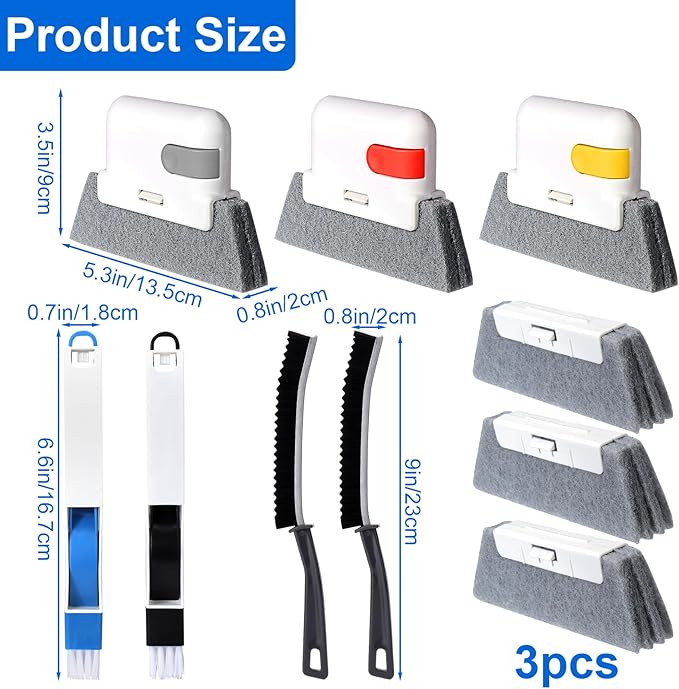 Window Track Cleaning Tools,Window Sill Cleaner Tool Kit,10 Pcs | Sliding Door Track Cleaner,Groove Crevice Seal Cleaning Brush for Tile Lines/Shutter/Car Vents/Air Conditioner/Keyboard