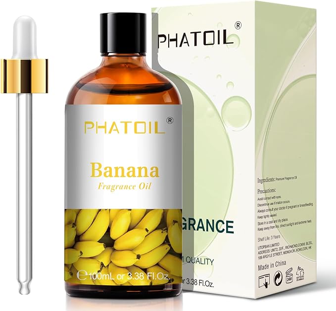PHATOIL Banana Fragrance Oil for Diffuser Aromatherapy 3.38FL.OZ | Long Lasting Scented Oils For Humidifier, Air Freshener, DIY Soap Candle, Scent Project Making, Aroma Oil for Home Freshening