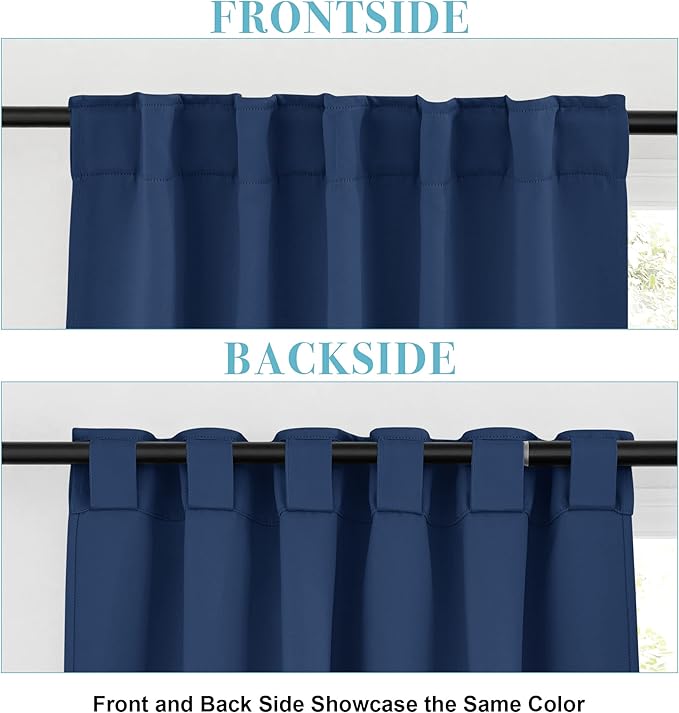 RYB HOME Blackout Kitchen Curtains, Thermal Insulated Back Tabs Window Curtain Room Darkening Shades Ideal Match for Bathroom Basement RV, Navy, Width 42 inch x Length 36 inch, 2 Panels Set