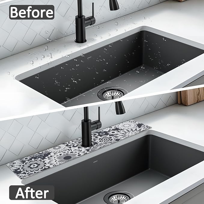 24" X 5.5" Kitchen Sink Splash Guard Faucet Mat Mandala Super Absorbent Fast Drying Faucet Guard & Draining Mat Sink Splash Guard Behind Faucet for Kitchen, Bathroom