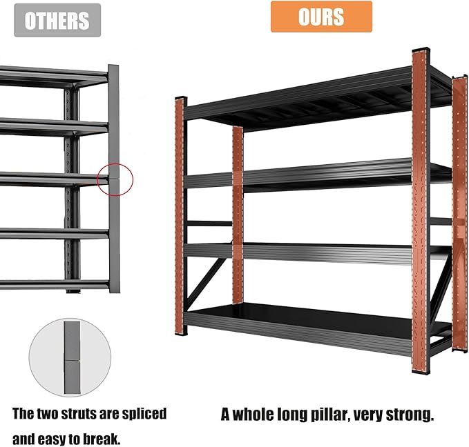 Heavy Duty Garage Shelving Unit 5000LBS, 59" W Storage Shelves 4 Tier Metal Shelves Adjustable, Industrial Storage Shelf for Warehouse, Basement, Pantry