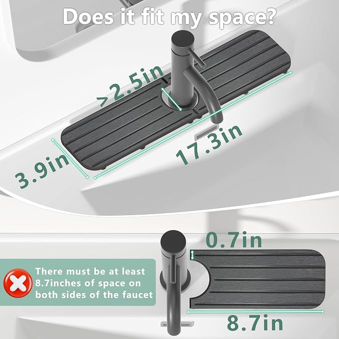 NiuYichee Faucet Mat for Kitchen Sink – Diatomite Stone Drying Mat, Absorbing Stone Tray for Bathroom Counter (Dark Gray, 17.3" x 3.9")