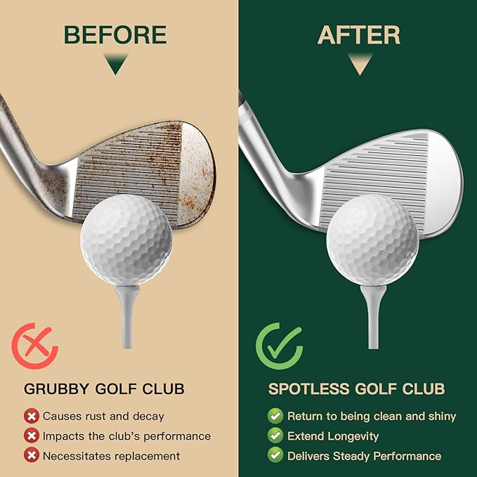 Golf Club Cleaning Kit 3-in-1 with Golf Club Cleaner Brush, Towel and 200g Golf Club Polish - Golf Club Care Kit for Instant Groove Rust & Scratch Remover - Golf Accessories for Men