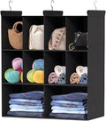 3 Tier Hanging Closet Organizer, 10 Compartments Dual Row Storage, Black | Closet Organizers and Storage with Large & Small Pockets, 3 Sturdy Hooks Support Heavy Loads, for Dorm, RV, Garment Rack