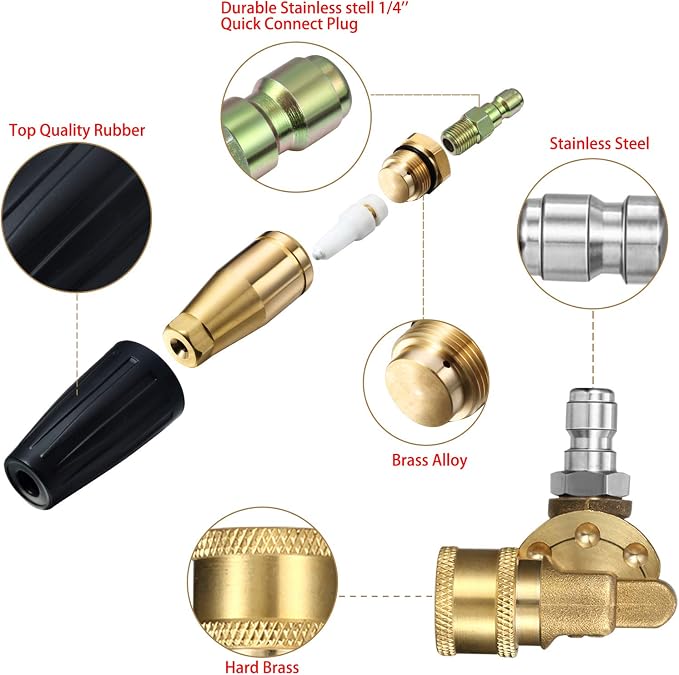 Mudder 4000 Psi Turbo Nozzle Pressure Washer Tips with 1/4 Quick Connector 4500 Psi Pivoting Coupler and 7 Pcs Spray Nozzle Tips Kit Power Rotating Multiple Degrees