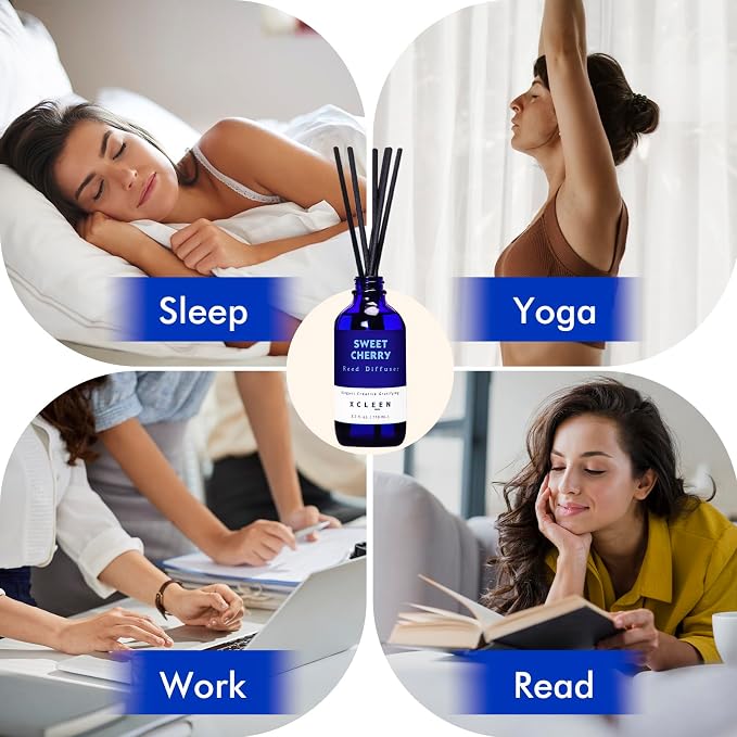 Xcleen Reed Diffuser Set, Sweet Cherry Oil Diffusers with 6 Rattan Sticks, Home Fragrance Reed Diffuser for Home, Bathroom Decor