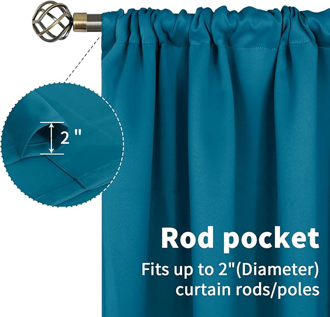 BGment Peacock Blue Blackout Curtains 84 Inch Length for Living Room - Thermal Insulated Drapes with Rod Pocket Darkening Privacy for Bedroom Dining, 52 x 84 Inch, 2 Panels