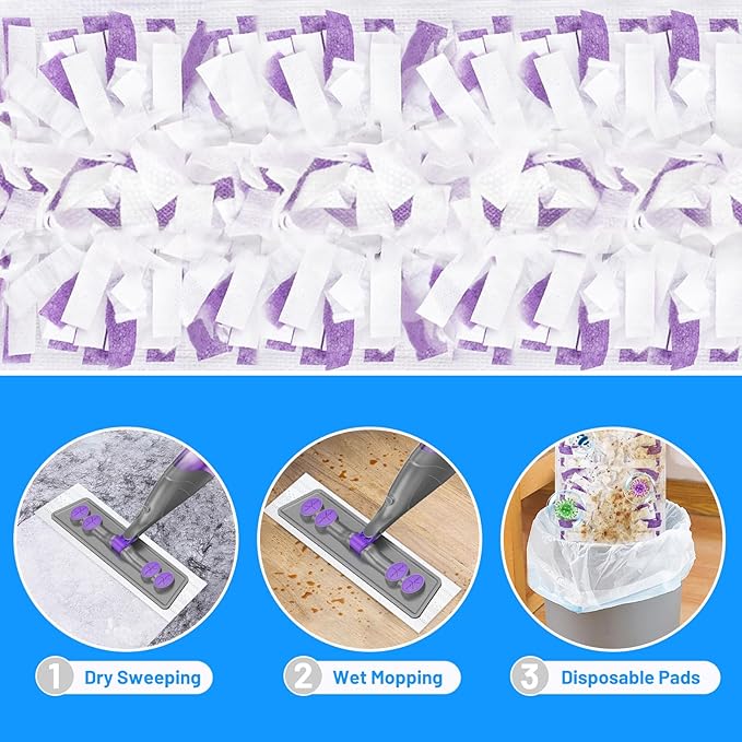 Spray Mops for Floor Cleaning - Wet Dry Mops with 6 Disposable Pads for Swiffer Powermop - Refillable Bottle for Hardwood Tile Home Kitchen - Absorbs Pet Hair Dust Stains
