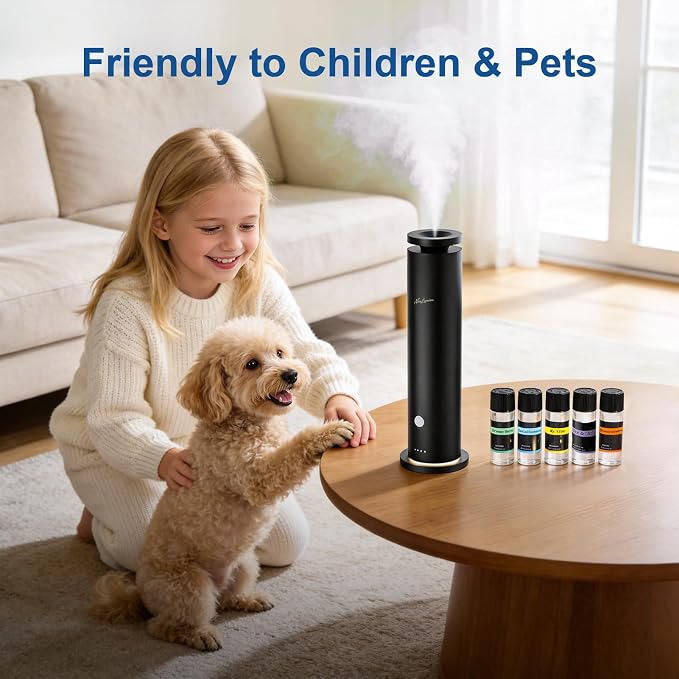 Waterless Diffuser Pro with 5 Scent Oils, Luxury Hotel-Class Essential Oil Diffuser Aromatherapy Machine with 1500 Sq Ft Cover, 6 Mist, 4.06Oz Diffusers for Home Large Room Hotel SPA - Black