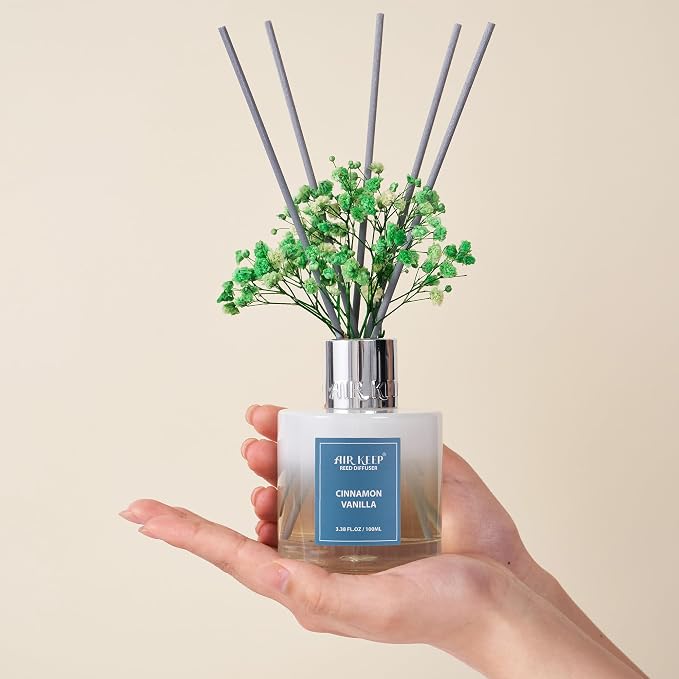 Reed Diffuser Set,3.38 fl oz (100 ml) - Cinnamon Vanilla Oil Diffusers with 8 Reed Sticks, Home Fragrance Reed Diffuser for Bathroom Shelf Decor