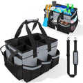 ALSLEA Large Cleaning Caddy Bag 15" x 10½" x 9" Heavy-Duty Organizer Tote for Home, Housekeepers, Janitors Cleaning Caddy for Cleaning Supplies with Shoulder Strap & Multiple Pockets (Gray)