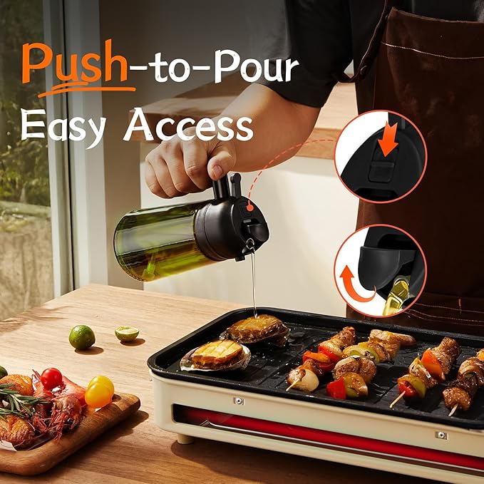 TrendPlain - Original 16oz/470ml Olive Oil Dispenser Bottle for Kitchen Gadgets and Air Fryer Accessories - Olive Oil Sprayer for Cooking w/Stickers - Black
