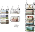 X-cosrack 5 Tier Closet Hanging Organizer, Clothes Hanging Shelves with 4 Hanging Hooks 5 S Hooks, Wire Storage Basket Bins, for Clothing Sweaters Shoes Handbags Clutches Accessories Patent Design