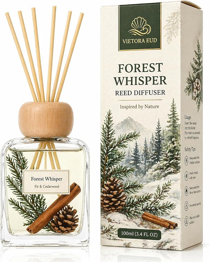 Fir Reed Diffuser, 3.4 Fl Oz | Woody fir forest scent; Up to 120 Days of Fragrance for Bedroom, Bathroom, Living Room or Office; Gift-ready.