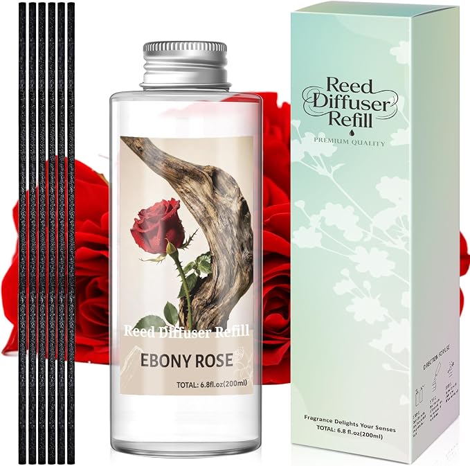 STRN Reed Diffuser Oil Refill, Ebony Rose Scented Diffuser 200ML | Summer Long-Lasting Fragrance for Living Room, Bedroom, Office, Home Décor
