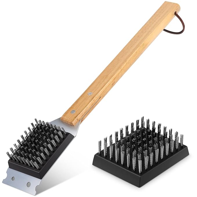 SIMPLETASTE Grill Brush and Scraper for BBQ | Durable & Effective, Replaceable Stainless Steel Head, Wooden Handle Wire Grill Brush, Outdoor Barbecue Accessory